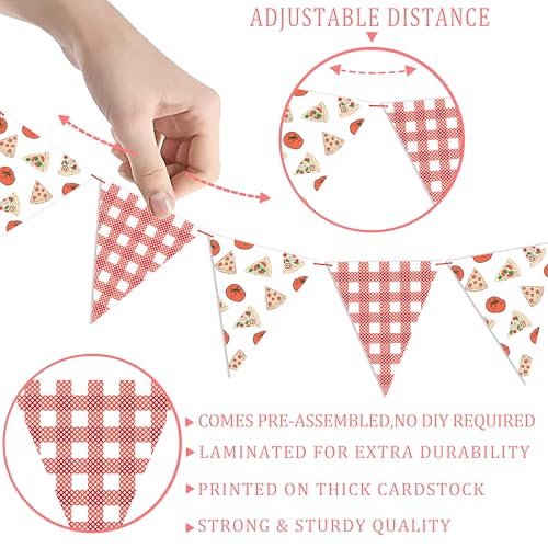 Pizza Party Pennant Banner - 3pcs Red Gingham Triangle Bunting