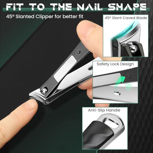 Vepkuso Black Toenail Clippers Set for Thick Nails - Heavy Duty Stainless Steel