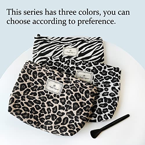 STARDW Leopard Makeup Bag Organizer Cosmetic Bags for Women and Girls,Travel Toiletry Bag Large Capacity Canvas Makeup Zipper Pouch, Purse Organizer Pouches (Brown Leopard)