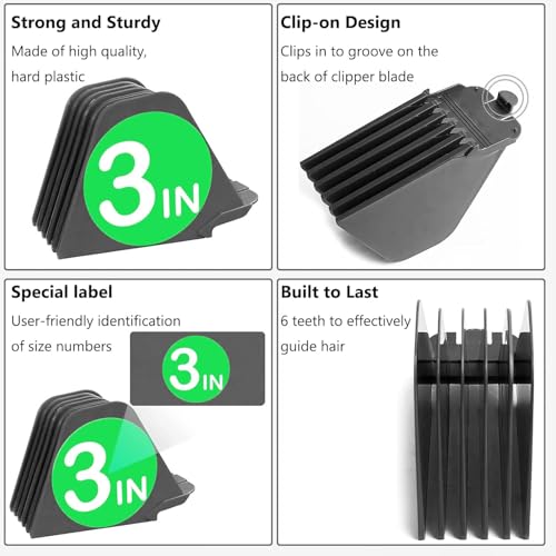 3 Inch Hair Clipper Guards - Dark Gray, 8pcs Set (1.25-3 Inch)