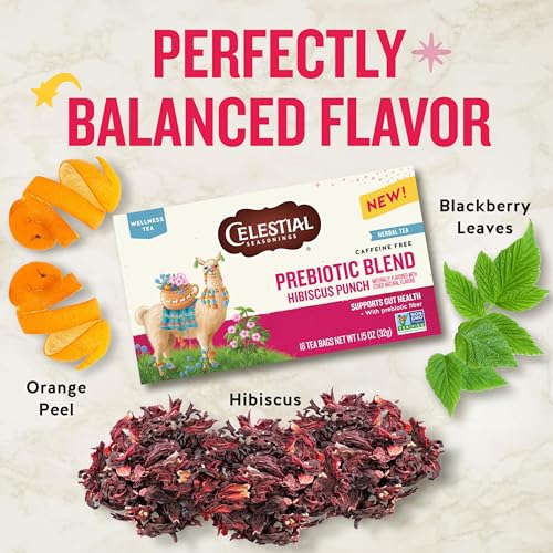 Celestial Seasonings Hibiscus Punch Herbal Tea - Wellness Blend for Gut Health, Caffeine-Free, 32 Tea Bags