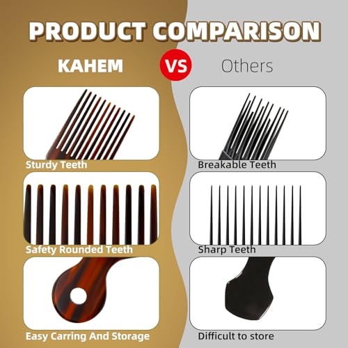 KAHEM Wide Tooth Pick Comb for Long Curly Hair - Detangling & Styling Tool