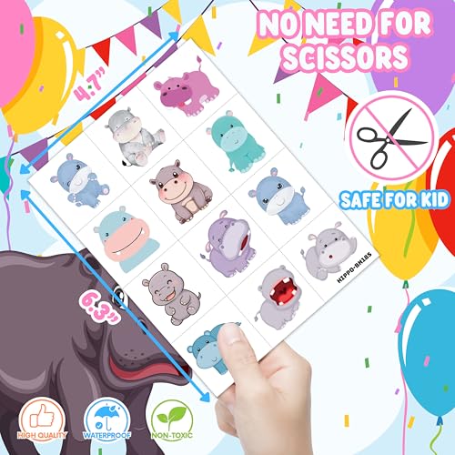 Frawharmone 96PCS Kids Hippo Temporary Tattoos - Jungle Party & Kids' Fun