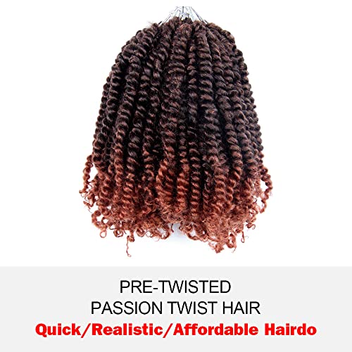 WUDAS 8 Inch Pre-twisted Passion Twist Crochet Hair - T350 Ombre Ginger Red