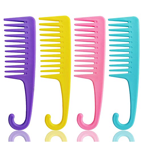 Ronchall 4-Pack Wide Teeth Combs with Hooks for Easy Detangling