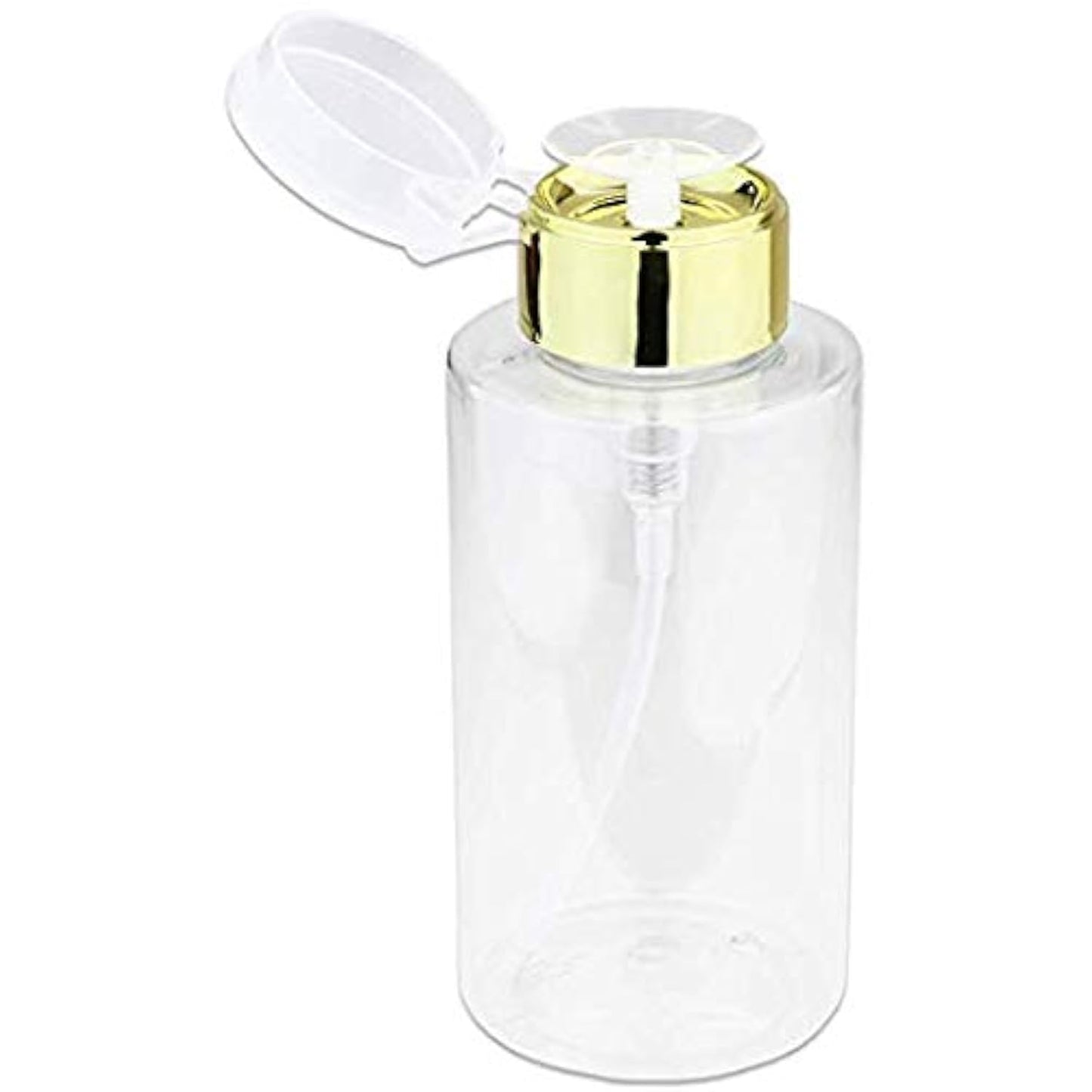PANA 10 oz. Clear Liquid Pump Dispenser Bottle - Gold Chrome Lid, No Wording