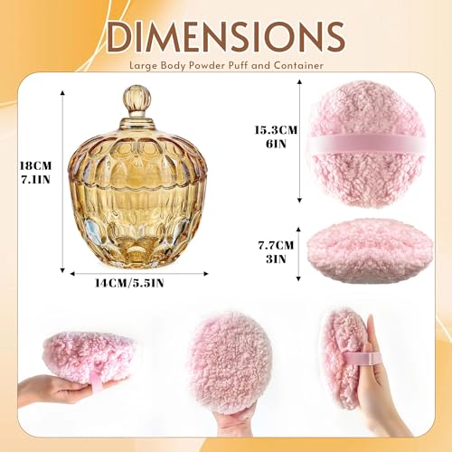 KANPURA 6-Inch Oversize Body Powder Puff with Elegant Amber Glass Container