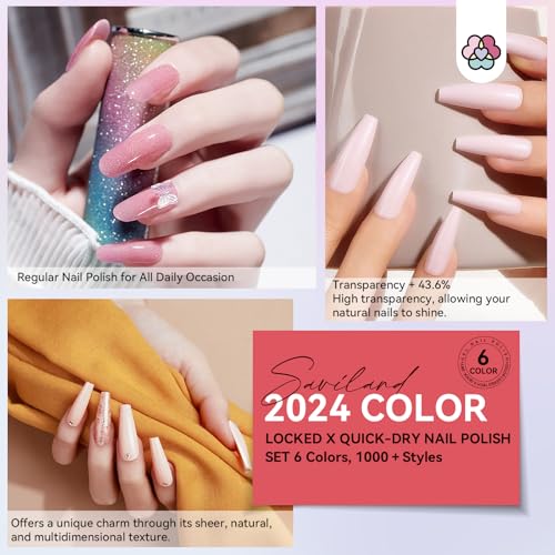 SAVILAND Quick Dry Nail Polish Set - 6 Pcs Sheer Nude Pink Glitter Colors
