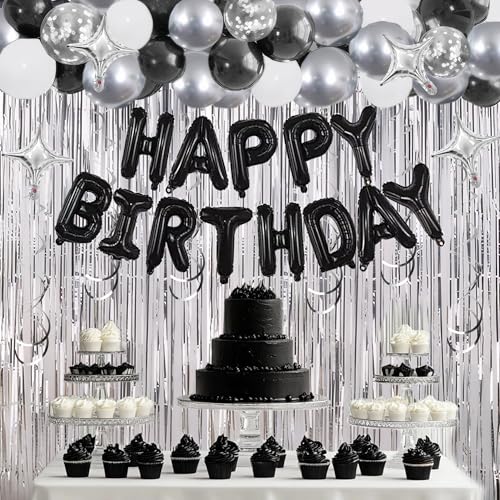 92 PCS Black & Silver Happy Birthday Balloon Decoration Set