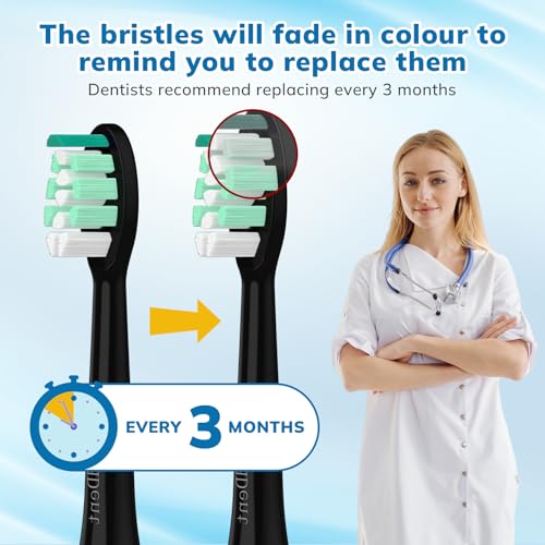 CloudDent 16 Pack Replacement Toothbrush Heads for Philips Sonicare (Black/White)