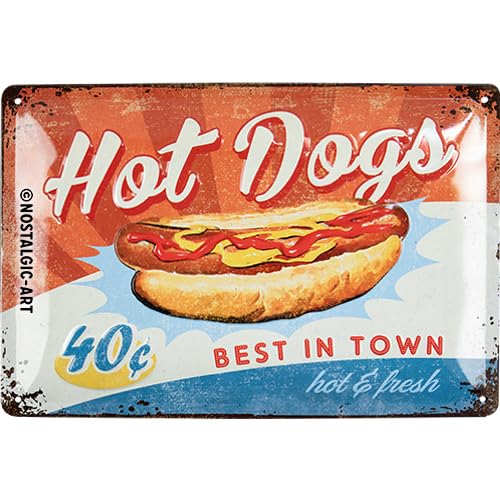 Retro USA Diner Hot Dogs Metal Sign | 7.9" x 11.8" Vintage Wall Art