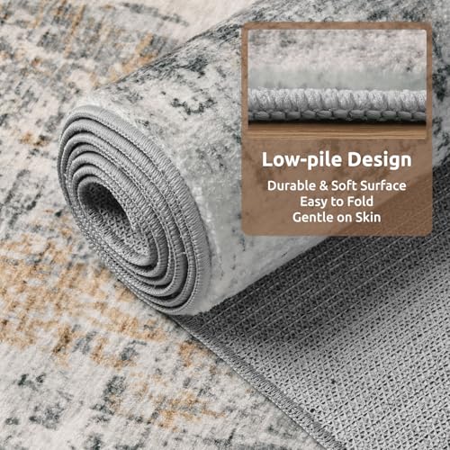Modern Abstract Area Rug - Machine Washable, Non-Slip, Soft Grey