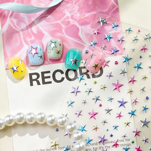 5D Embossed Holographic Star Nail Stickers - Self-Adhesive Nail Art Decals