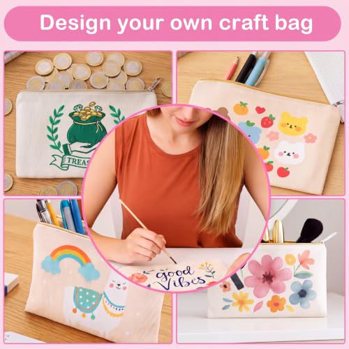 16-Pack Canvas Zipper Pouches - Multi-Purpose Cosmetic, Makeup, and Organizer Bags