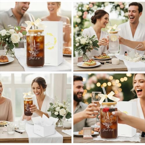 Bride To Be Glass Tumbler with Lid & Straw - 16oz Gift Cup