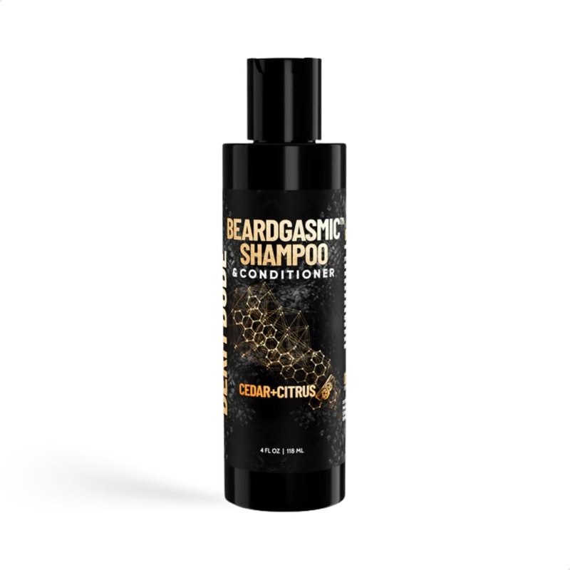 Derm Dude BeardGasmic 2-in-1 Beard Shampoo & Conditioner for Men | Formulated with Aloe Vera & Vitamin E to Clean, Hydrate & Nourish For Thicker Fuller-Looking Beard | Sulfate-Free, Cedar & Citrus 4oz