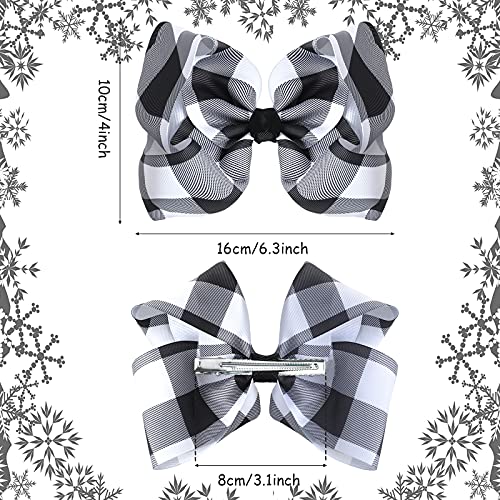 Syhood 2 Pcs Buffalo Plaid Hair Bows with Alligator Clips - Black & White