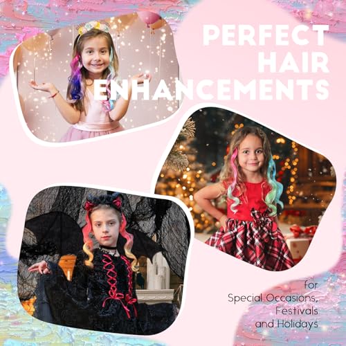 Dreamlover Rainbow Curly Hair Extensions for Girls - 24 Piece Clip-in Set