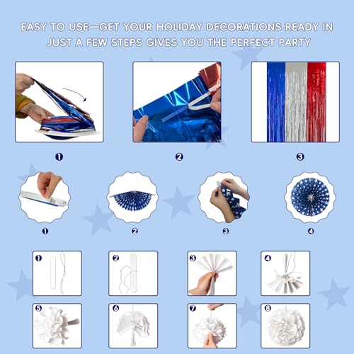 28-Piece 4th of July Patriotic Decorations Set – Red, White & Blue
