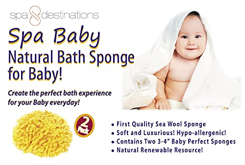 Spa Baby Natural Sea Wool Bath Sponge - 2 Pack, 3-4 Inch