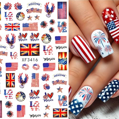 4th of July Nail Stickers - 8 Sheets Independence Day Designs