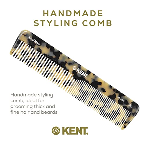 KENT 16T TW Handmade Styling Comb - 7.2 Inch Detangling Comb (White Tokyo)