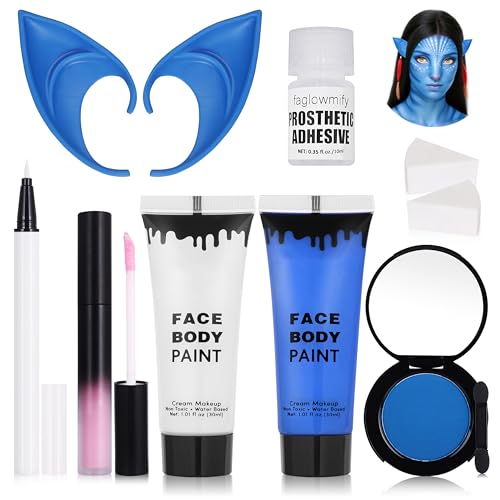 Avatar Makeup Kit - 8pcs Face Paint, Elf Ears, Lip Gloss & More