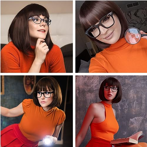 Bopocoko 12" Short Brown Bob Wig with Bangs for Velma Costume