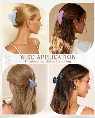 Lourny Acrylic Claw Hair Clips for Women, 4.1 Inch Large, Pink-White-Gray-Black
