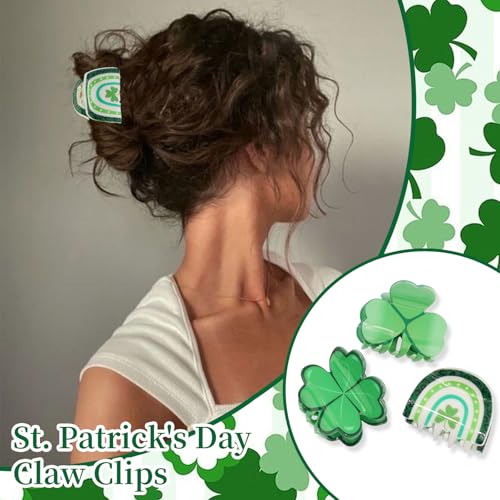 St. Patrick’s Day Hair Claw Clips - Green Shamrock & Rainbow Set for Women & Girls, Festive Accessories