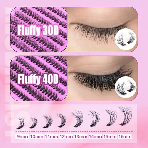 ALUDALASY 280pcs Fluffy Lash Clusters Kit with Waterproof Adhesive & Tweezers