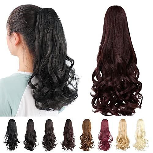 16" Chestnut Red Ponytail Extensions - Synthetic Wavy Claw Clip