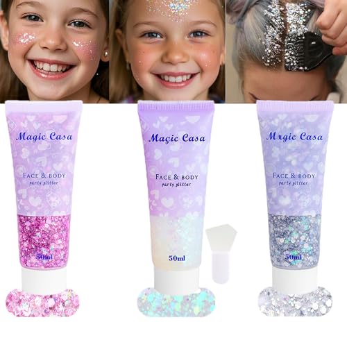SeleneTenderaes Three-Color Body Glitter Gel 150ml White Pink Silver (Self-Adhesive) For Face Hair Nails