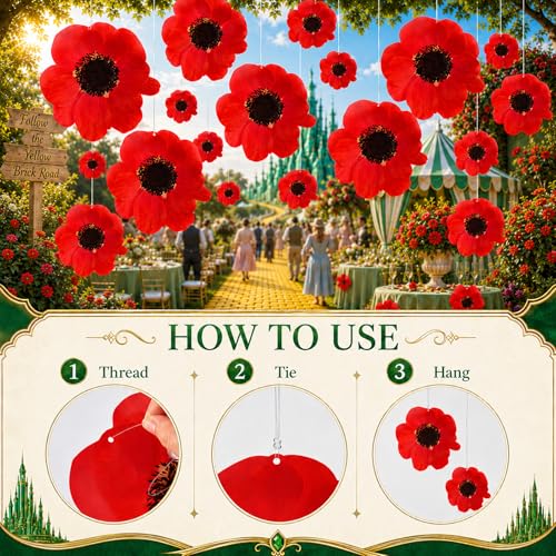 22 PCS Red Poppy Hanging Decorations for Classroom & Parties