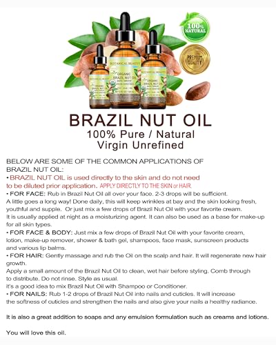 Botanical Beauty Organic Brazil Nut Oil - 2 Fl Oz for Skin, Hair, and Nails