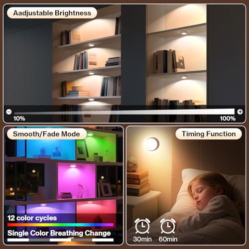 Cadrim Rechargeable Under Cabinet Lighting with Remote Control - 13 RGB Colors, Magnetic Puck Light