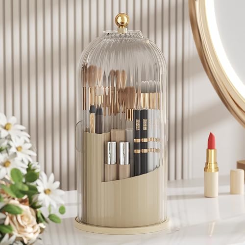 Rotating Makeup Brush & Toothbrush Storage Box with Lid, Waterproof Dustproof Organizer