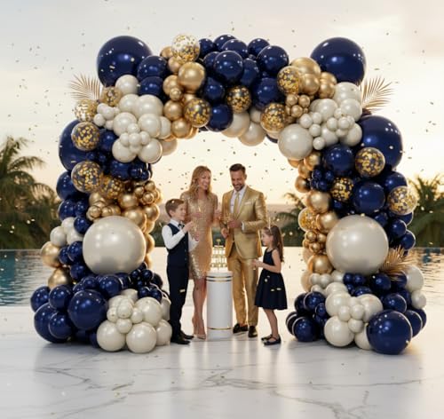 Navy Blue and Gold Balloon Arch Kit - 153pcs for Parties
