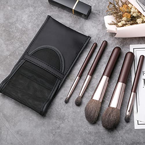 5-Piece Travel Makeup Brush Set with Pouch - Premium Goat Hair