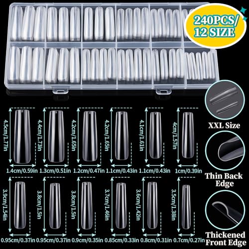 Teenitor XXL Square Nail Tips with Charms & Brushes - 240pcs Nail Art Kit