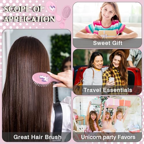 12-Piece Unicorn Mini Detangler Hair Brush Set for Travel and Party Favors