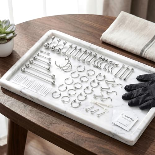 TKKUY 80Pcs Nose Piercing Kit - 12G 14G 16G 20G Needles & Stainless Steel Body Jewelry