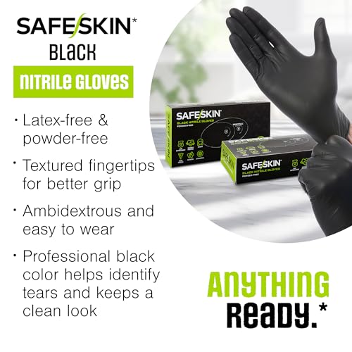 SAFESKIN Black Nitrile Disposable Gloves - Powder Free, 3.5 Mil