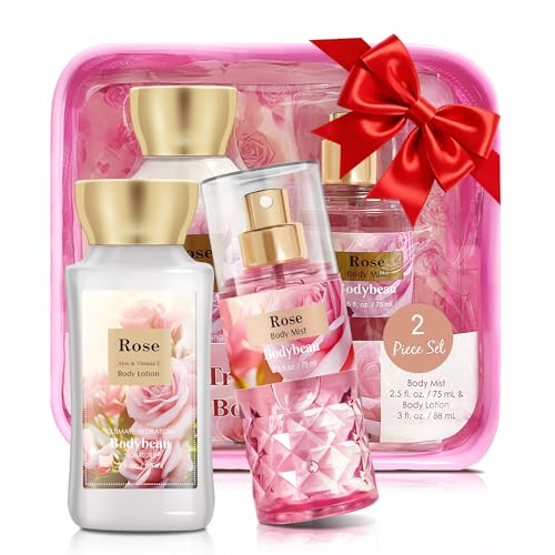 Bodybeau Rose 2PCS Spa Gift Set - Body Lotion & Body Mist for Women, Travel Size