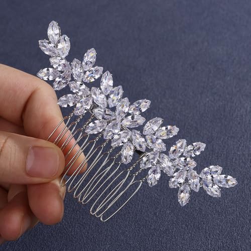 Silver Wedding Hair Comb Bridal Headpiece Rhinestone Side Hair Accessory