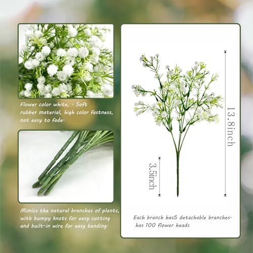 12pcs White Baby's Breath Artificial Flowers - Realistic Faux Gypsophila for Home Decor & Weddings
