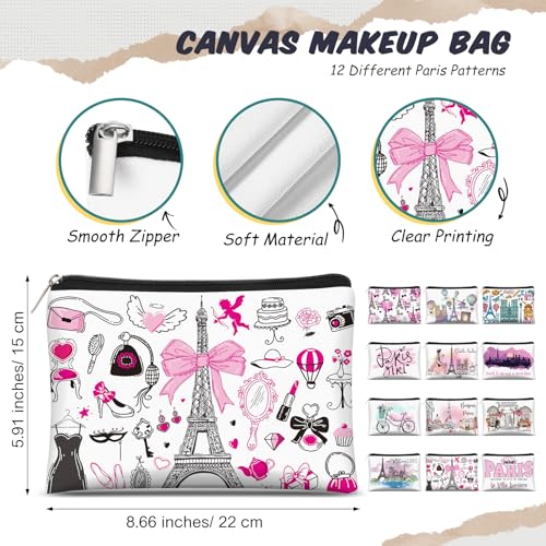 Reginary 12-Pack Paris Souvenir Makeup Bags for Women, Zippered Cosmetic Pouches
