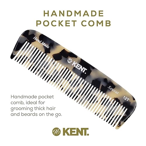 Kent 12T TW Pocket Comb White Tokyo - Handmade Wide Tooth Detangler for Men, Women & Kids