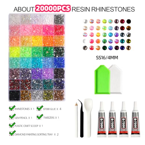 4mm Multicolored Resin Jelly Rhinestones Bedazzling Kit - 20000 PCS