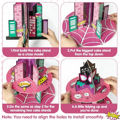 Pink Spider Cupcake Stand - 3 Tier Cardboard Dessert Holder for Parties